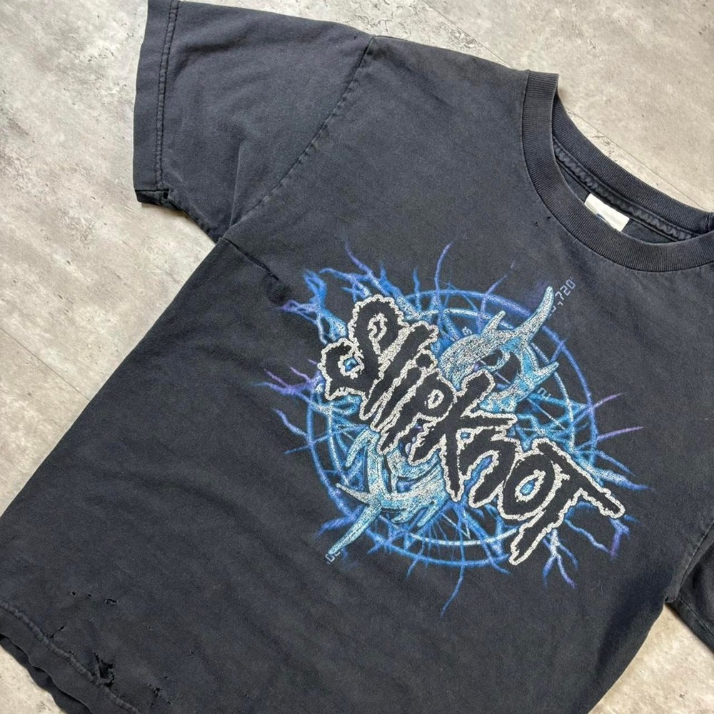 Slipknot Band Tee Mens Small Black Vintage Y2K Faded Distressed Graphic Shirt